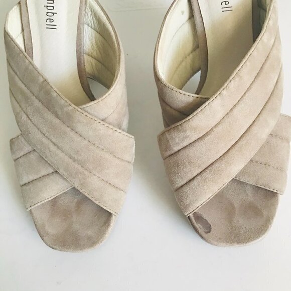 Jeffrey Campbell Taupe Suede Crisscross Slide Platform Sandal Size 8.5 - Picture 3 of 8
